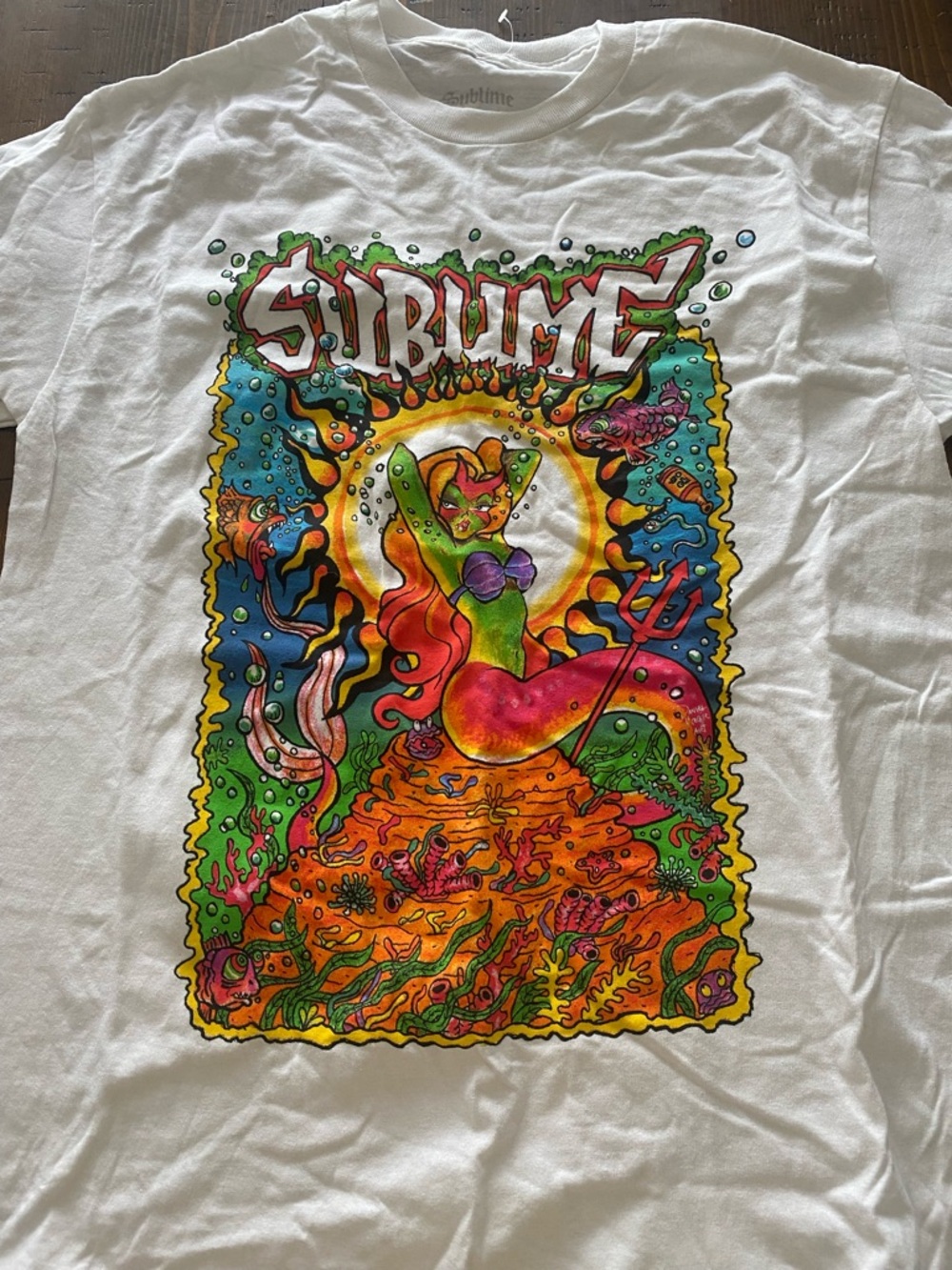 Sublime White Graphic Short Sleeve Tee - Mermaid Concert Art